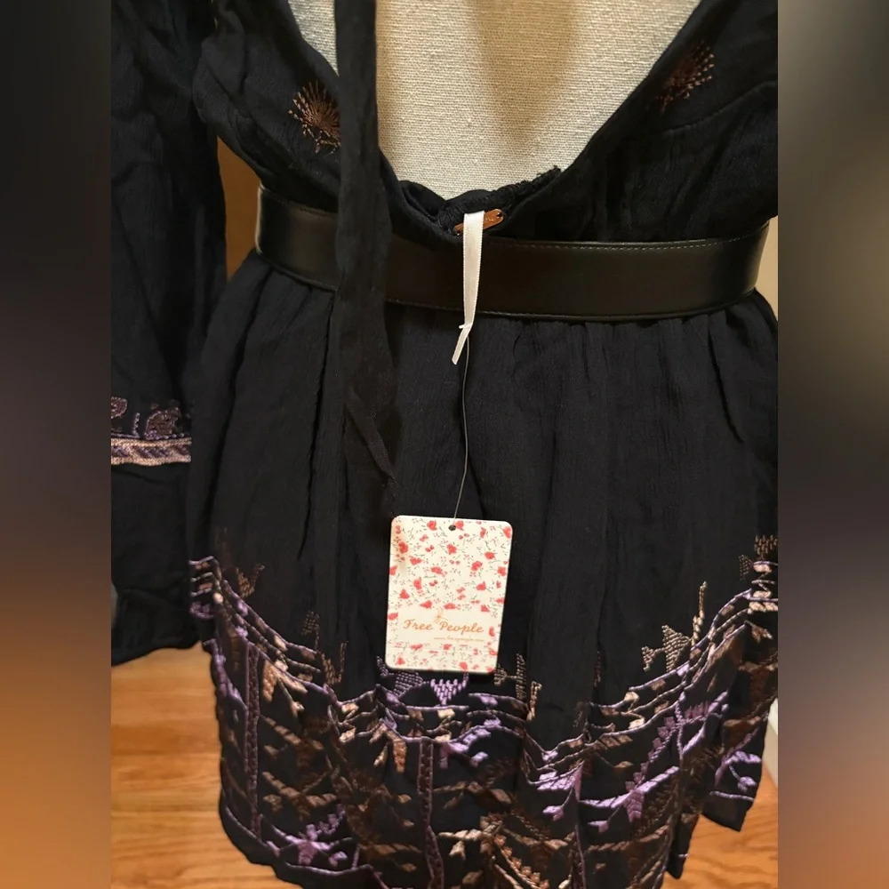 Free People Rhiannon Black Dress with Detailed Embroidery, Women’s Size XS NWT - Picture 3 of 6
